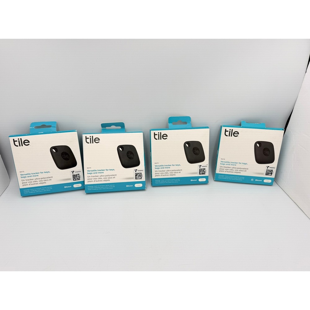 Tile Mate RE-44001 Bluetooth Tracker Black 4 Pack Lot Key Finder iOS Android